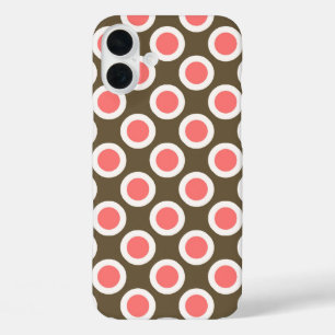 Coques iPhone 16 Plus Pois tournés, taupe et corail rose