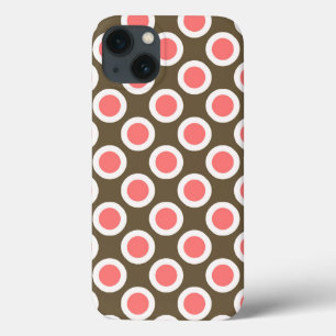 Coques Pour iPhone Pois tournés, taupe et corail rose