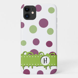 Coque Case-Mate Pour iPhone Pois violets, Pois verts, Monogramme