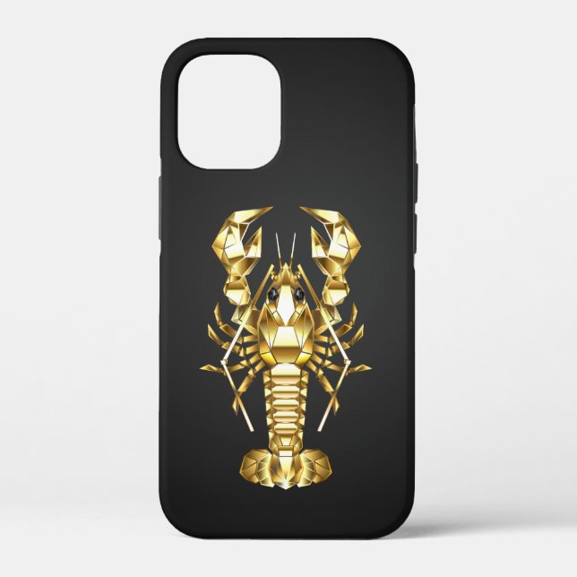 Coques Case-Mate iPhone Poisson à langouste polygonale dorée sur noir (Verso)