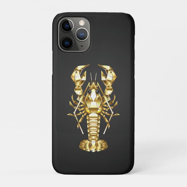 Coques Case-Mate iPhone Poisson à langouste polygonale dorée sur noir (Dos)