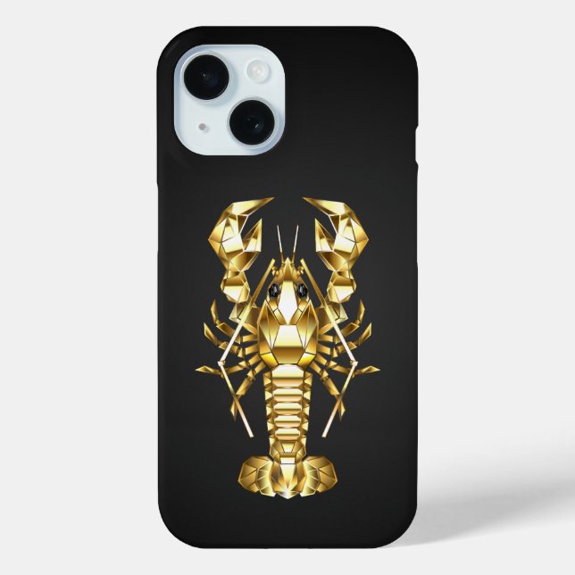 Coques Case-Mate iPhone Poisson à langouste polygonale dorée sur noir (Verso)