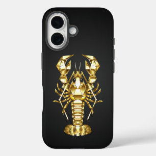 Coque Pour iPhone 16 Poisson à langouste polygonale dorée sur noir