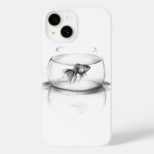 Coque Pour iPhone 14 Poisson d'or dans le bol et l'eau Art de dessin mi