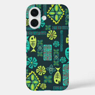 Coque Pour iPhone 16 Poisson hawaïen et icônes de fleurs Téléphone