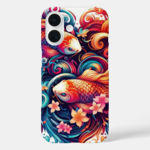 Coque Pour iPhone 16 Poisson koi abstrait oriental vibrant et vagues