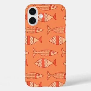 iPhone 16 Plus Case Poisson moderne rétro, Corail clair Orange & Tange