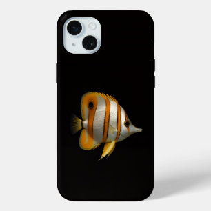 Coque iPhone 15 Mini Poisson-papillon de récif tropical Black 4 Luxe