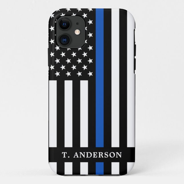 Coques Case-Mate iPhone Policier Personnalisé Ligne Bleue Mince (Dos)