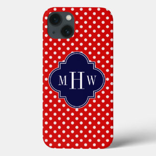 iPhone 13 Case Polka blanc rouge Point Marine Quatrefoin 3 Monogr