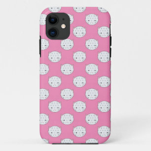 Coque iPhone 11 Polka Dot Kitty Rose et blanc Motif visage de chat
