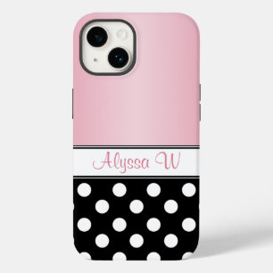 Coque Pour iPhone 14 Polka noire rose