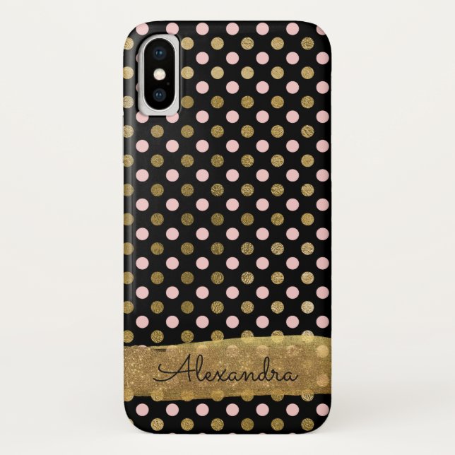 Coques Case-Mate iPhone Polka Nom du point d'huile rose, noire et or (Dos)