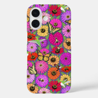 Coque Pour iPhone 16 pollinisateurs et zinnias