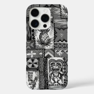 Coques iPhone 16 Pro Pomaika’i Tiki Hawaiian Vintage Tapa Grey