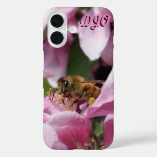 Coque Pour iPhone 16 Pomme de crabe rose avec l'abeille et vos initiale