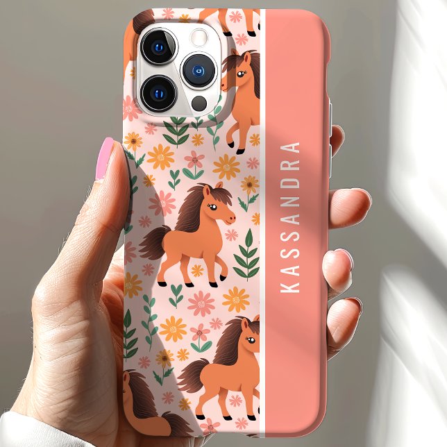 Coques Case-Mate iPhone Poneys Et Fleurs Floral Nom Personnalisé (Créateur téléchargé)