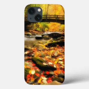 Etui iPhone 13 Pont en bois et crique dans l'automne