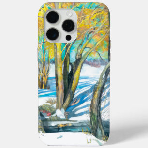 Coque iPhone 15 Pro Max Pont en hiver Aquarelle