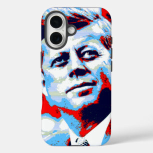 Coques iPhone 16 Pop Art JFK John F. Kennedy Red Blue