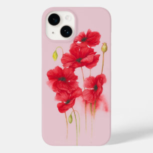 Coque Pour iPhone 14 Poppies Rouges Sur Rose Blush