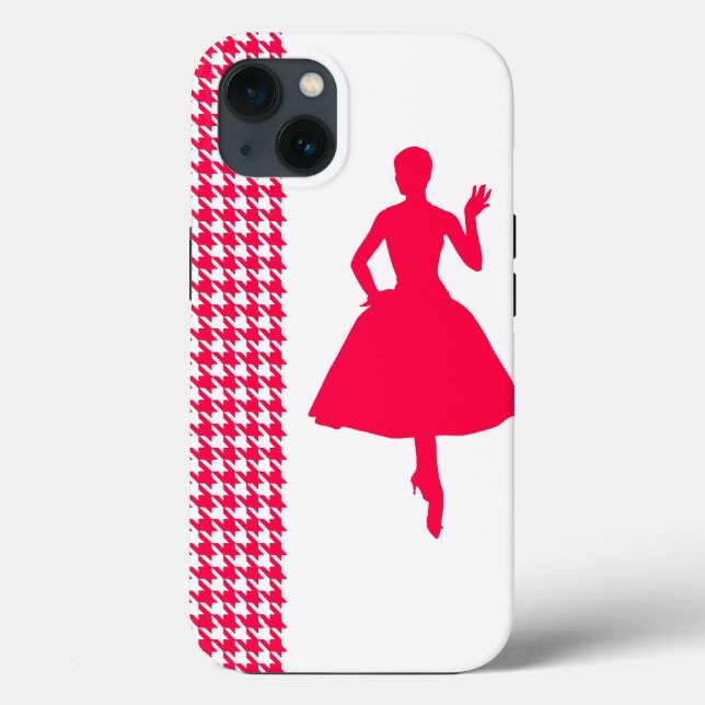 Coques Case-Mate iPhone Poppy Houndstooth moderne avec Silhouette de mode (Verso)