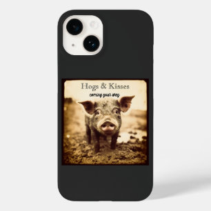 Coque Pour iPhone 14 Porcs personnalisés & Baisers Sepia Boutique Maiso
