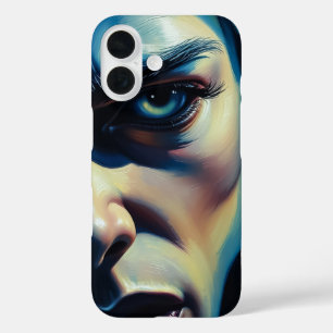 Coque Pour iPhone 16 Portrait Abstrait bleu jaune intense Artistique
