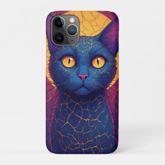 Case-Mate iPhone Case Portrait de chat bleu avec halo géométrique orange
