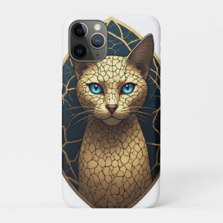 Case-Mate iPhone Case Portrait de chat doré sur fond géométrique sombre