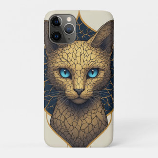 Case-Mate iPhone Case Portrait de chat doré sur fond noir géométrique