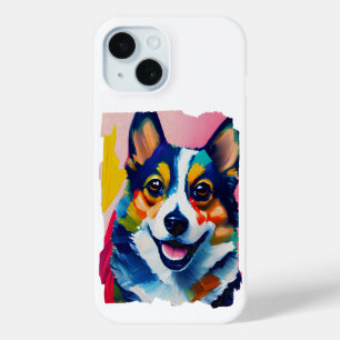 Coque Pour iPhone 15 Portrait de chien coloré - Peinture de corgi