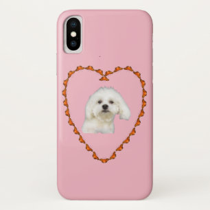 Coques Pour iPhone Portrait de chiot maltais rose du coeur