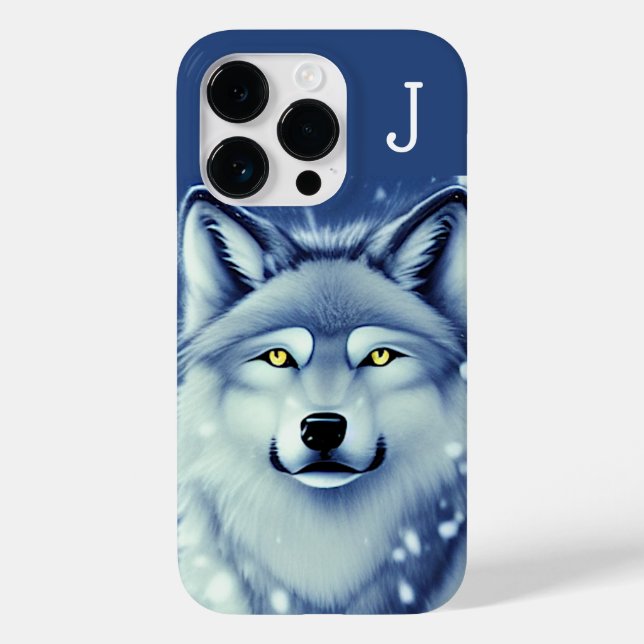Coques Case-Mate iPhone Portrait de loup blanc et gris monogramme (Verso)