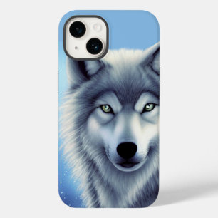 Coque Pour iPhone 14 Portrait de loup gris et blanc