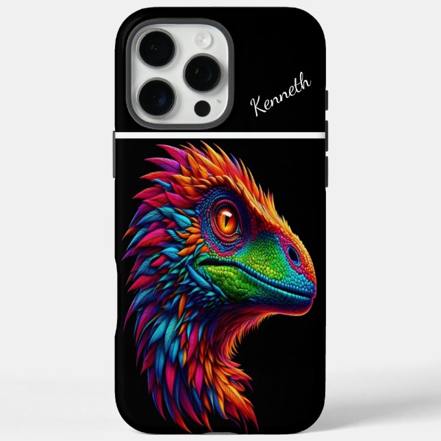 Coques Case-Mate iPhone Portrait de Raptor Rainbow Dino (Verso)