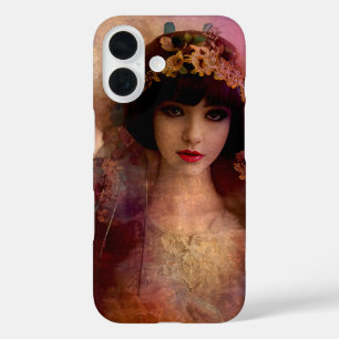 Coque Pour iPhone 16 Portrait de style vintage de belle femme en rose