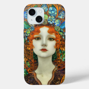 Coque Pour iPhone 15 Portrait d'une belle femme en verre tendu