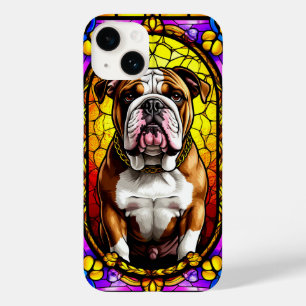 Coque Pour iPhone 14 Portrait en vitrail d'un chien avec chaîne en or