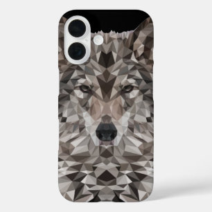 Coque Pour iPhone 16 Portrait géométrique du loup gris