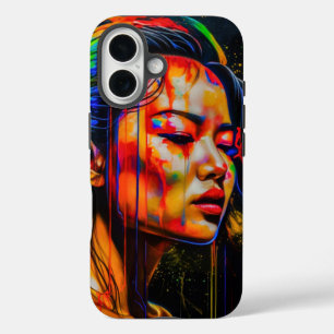 Coque Pour iPhone 16 Portrait Neon Vibrant - Art Expressionniste Abstra