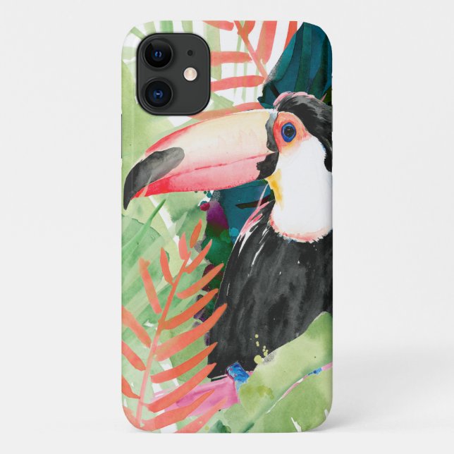 Coques Case-Mate iPhone Portrait toucan avec Feuilles tropicaux (Dos)