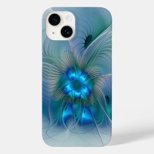 Coque Pour iPhone 14 Position, Abstrait bleu turquoise fractal
