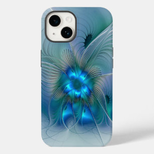 Coque Pour iPhone 14 Position, Abstrait bleu turquoise fractal