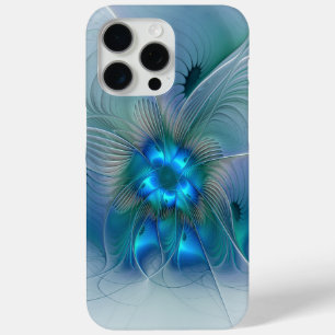 Coque iPhone 15 Pro Max Position, Abstrait bleu turquoise fractal