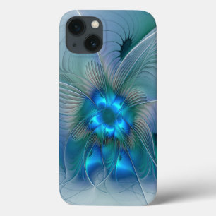 Coques Pour iPhone Position, Abstrait bleu turquoise fractal