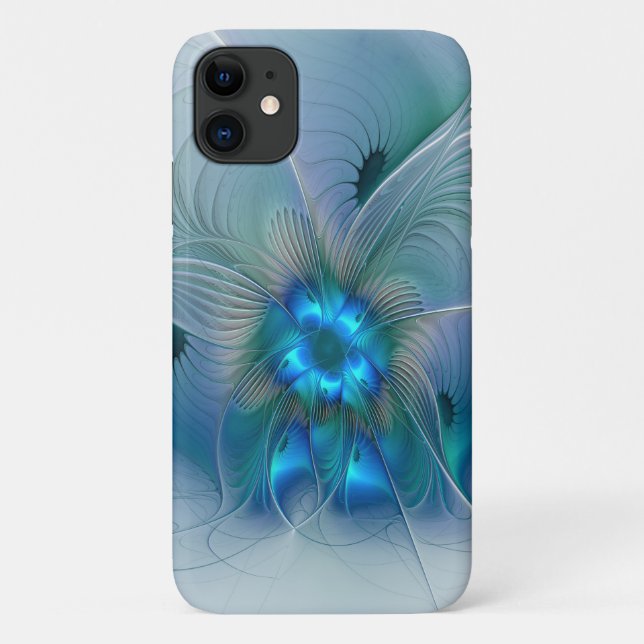 Coques Case-Mate iPhone Position, Abstrait bleu turquoise fractal (Dos)