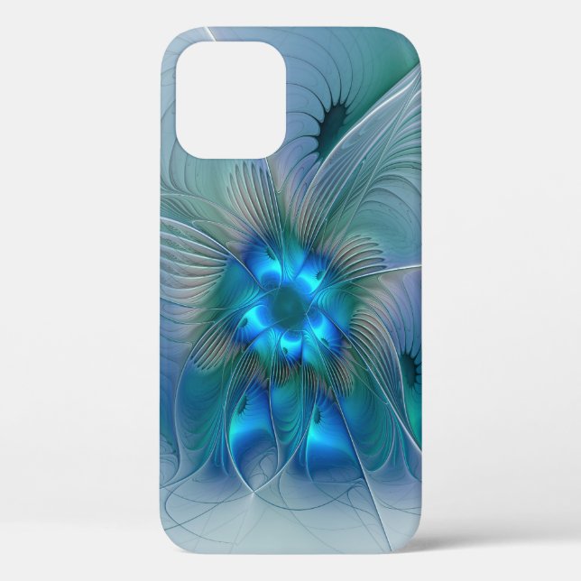 Coques Case-Mate iPhone Position, Abstrait bleu turquoise fractal (Verso)