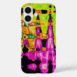 Coque Pour iPhone 16 Poster d'art Abstrait Neon Glitch Imprimer