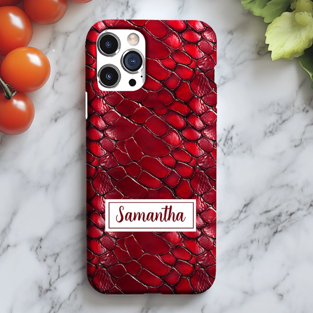 Coques Case-Mate iPhone Poster de animal de nom personnalisé Red Snakeskin (Créateur téléchargé)